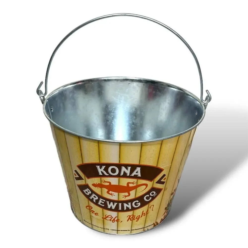 Kona Brewing Yellow Metal Beer Ice Bucket Collectible Barware Hawaiian